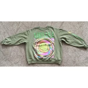 Nirvana Sweatshirt Large Green Crewneck Smiley Face‎ Graphic Pullover Grunge